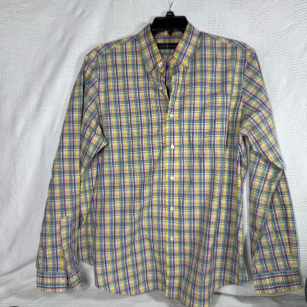 Polo Ralph Lauren Men’s Yellow Blue Plaid Button Down Shirt‎ Long Sleeve Large
